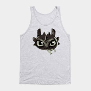 Chibi Black Dragon With Green Eyes Eating Fish - Eyesasdaggers Tank Top